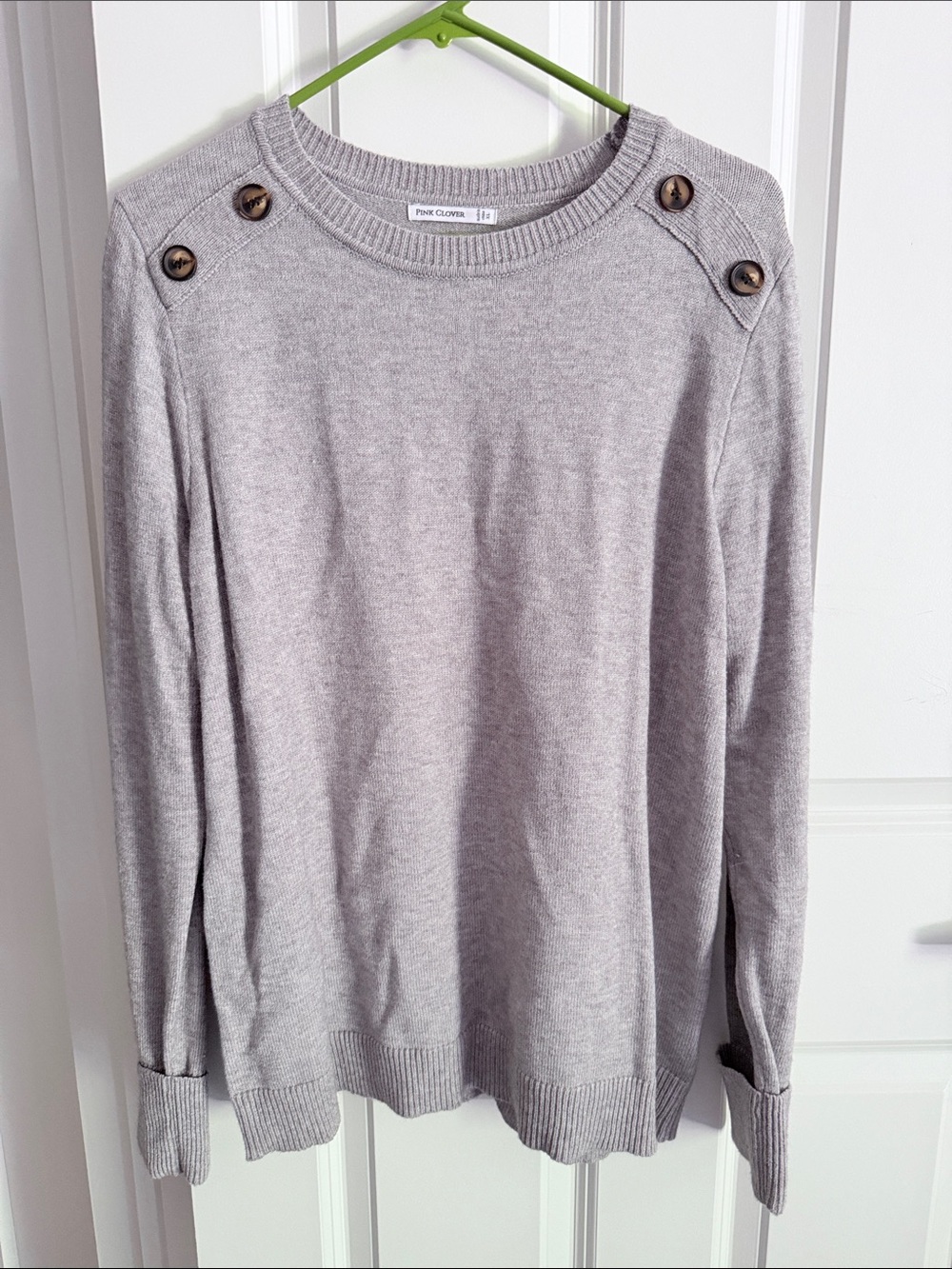 Pink Clover Heather Gray Button-Shoulder Pullover